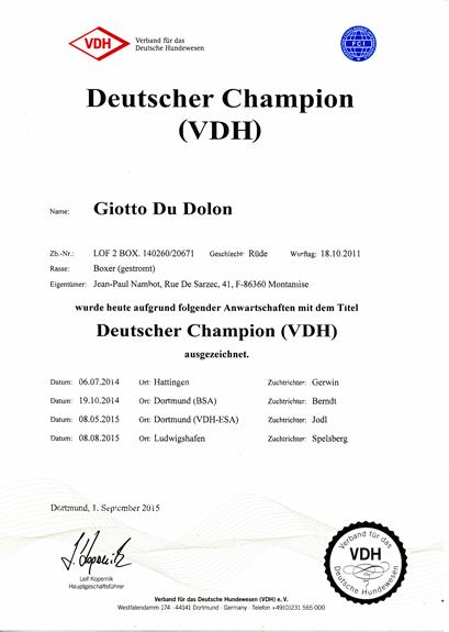 Giotto Champion d'Allemagne (VDH)